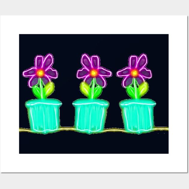 Neon Potted Flowers Wall Art by Amanda1775